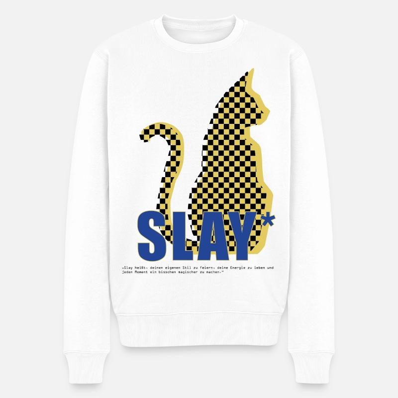 Slay Katze Checker Silhouette - Pull Premium bio Homme - blanc