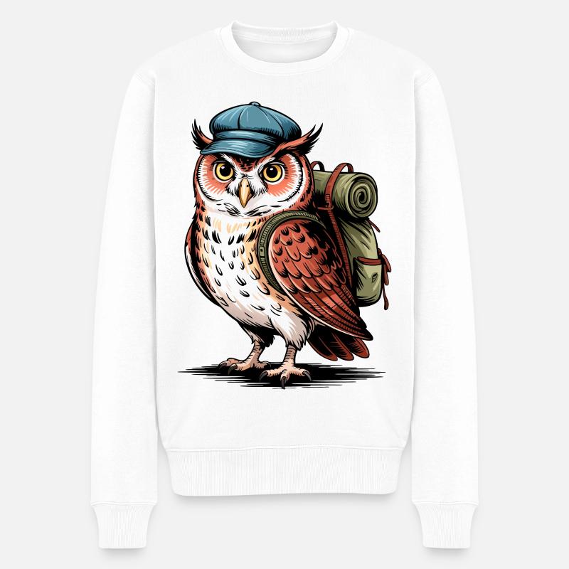 Hibou d’aventure avec sac à dos - Pull Premium bio Homme - blanc