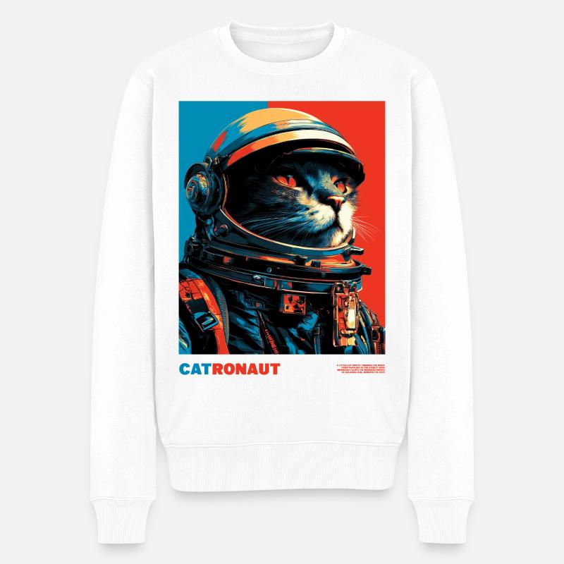 Katzenastronaut - Männer Premium Bio Pullover - Weiß