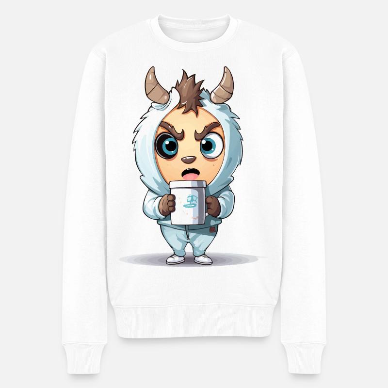 Hoodie Monster mit Kaffeebecher - Männer Premium Bio Pullover - Weiß
