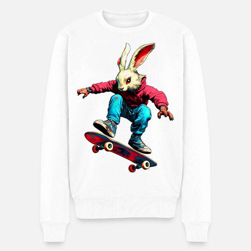 Hase Skateboarder - Männer Premium Bio Pullover - Weiß