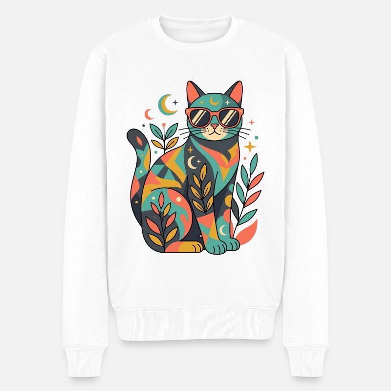 Katzen-Mosaik in Sonnenfarben - Männer Premium Bio Pullover - Weiß
