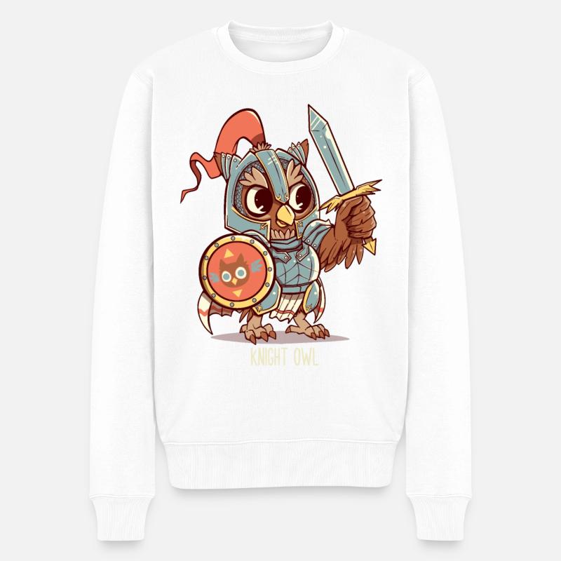 Ritter Eule Tier Wortspiel Shirt - Männer Premium Bio Pullover - Weiß