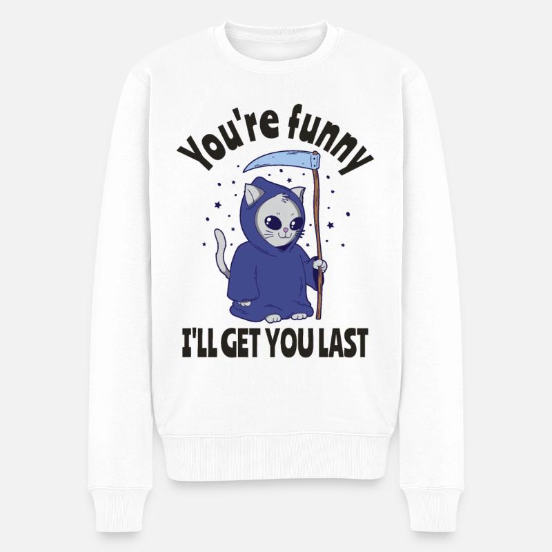 Lustiger Sensenmann Katze Halloween Kostüm - Männer Premium Bio Pullover - Weiß