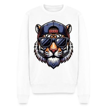 Cool Tiger – Streetstyle mit Biss - Männer Premium Bio Pullover - Weiß - Vorne - Thijin (182cm)