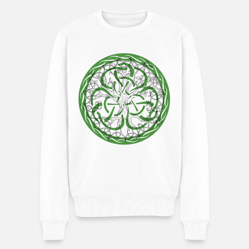 Celtic Irland Wikinger Keltisch Knoten Muster Baum - Männer Premium Bio Pullover - Weiß