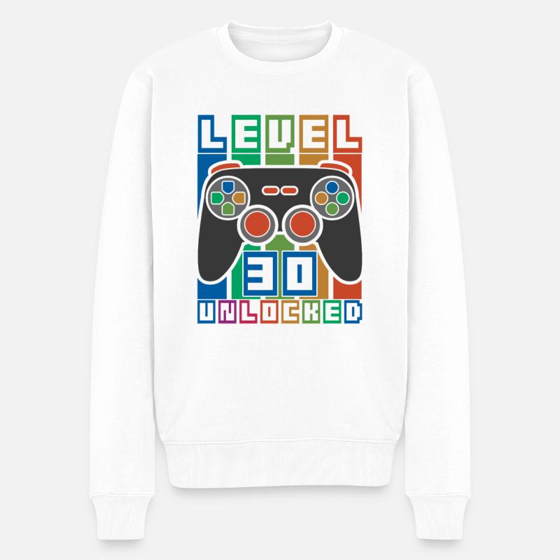 Lustige Gamer Level 30 Entsperrt 30. Geburtstagsgeschenk - Männer Premium Bio Pullover - Weiß