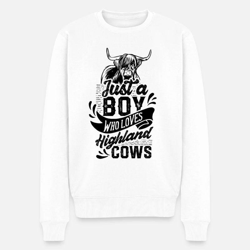 Ein Junge Der Hochlandrinder Liebt Hochlandrind - Männer Premium Bio Pullover - Weiß