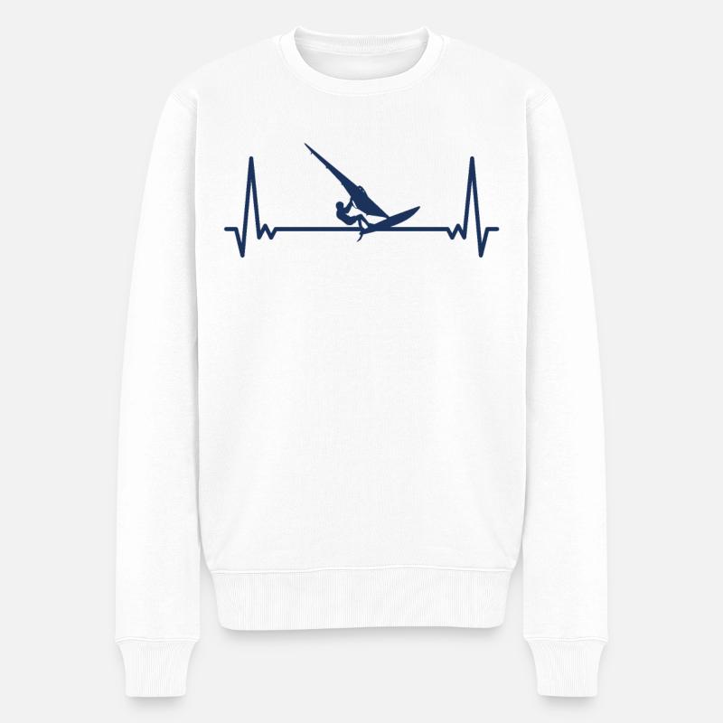 Herzschlag Surfen Windsurfen Windsurfer EKG - Männer Premium Bio Pullover - Weiß