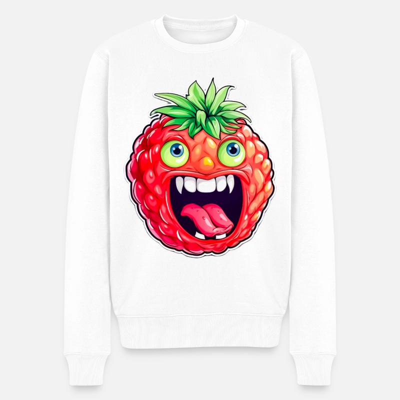 Freche Erdbeere - Männer Premium Bio Pullover - Weiß
