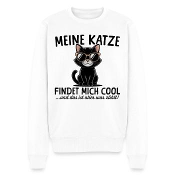 Schwarze Katze findet mich cool Katzenliebhaber - Männer Premium Bio Pullover - Weiß - Vorne - Thijin (182cm)