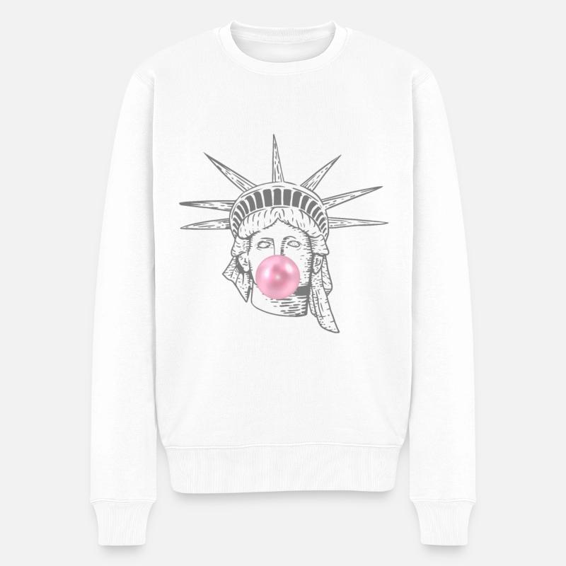 FREIHEITSSTATUE KAUGUMMI Geschenk Humor - Männer Premium Bio Pullover - Weiß