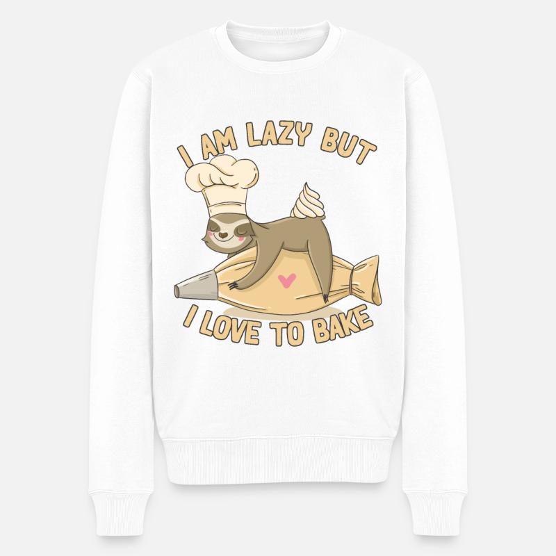 Faultier Bäcker lustiges Spruch Torten Süßigkeiten - Männer Premium Bio Pullover - Weiß