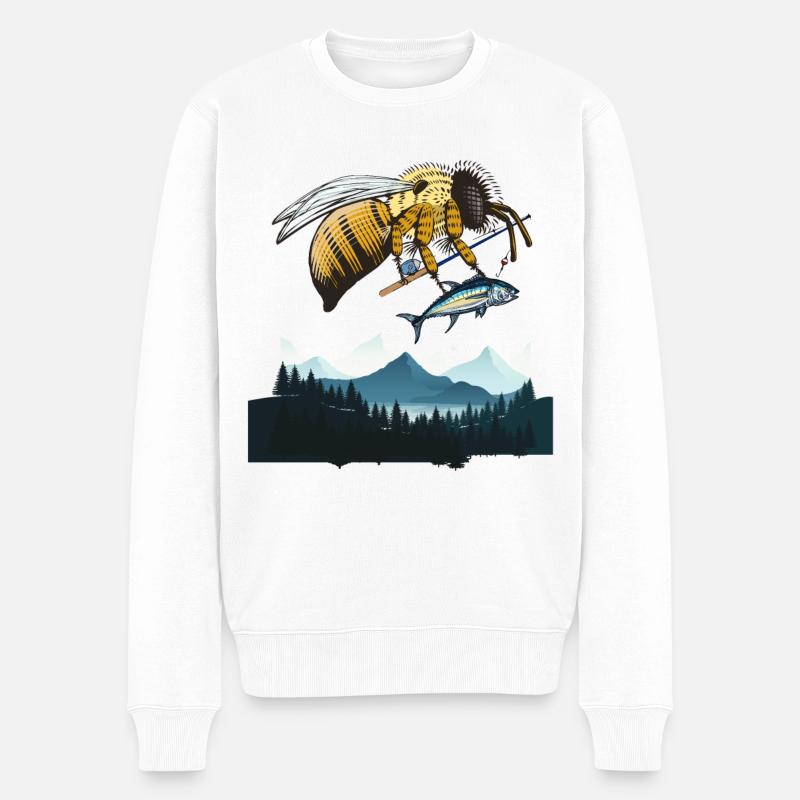 Lustiger Fischer - Männer Premium Bio Pullover - Weiß