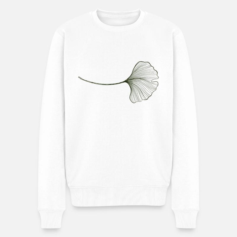 Ginko Blatt - Männer Premium Bio Pullover - Weiß