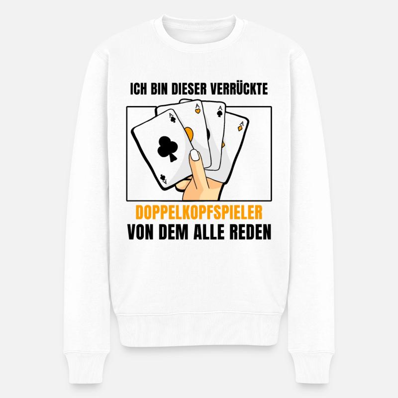 Ich bin dieser verrückte Doppelkopfspieler - Männer Premium Bio Pullover - Weiß