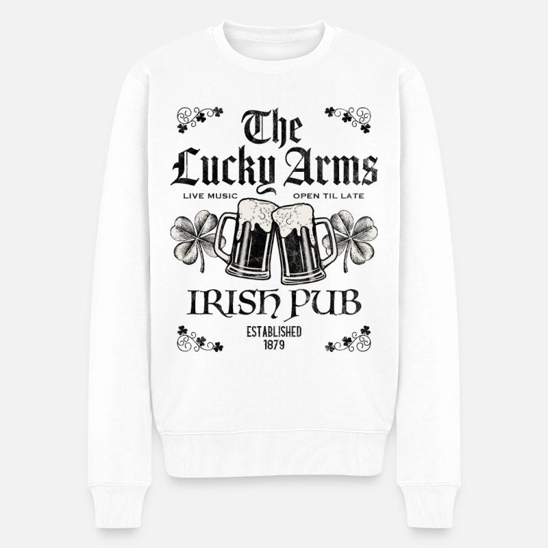 Lucky Arms Irish Pub - Männer Premium Bio Pullover - Weiß