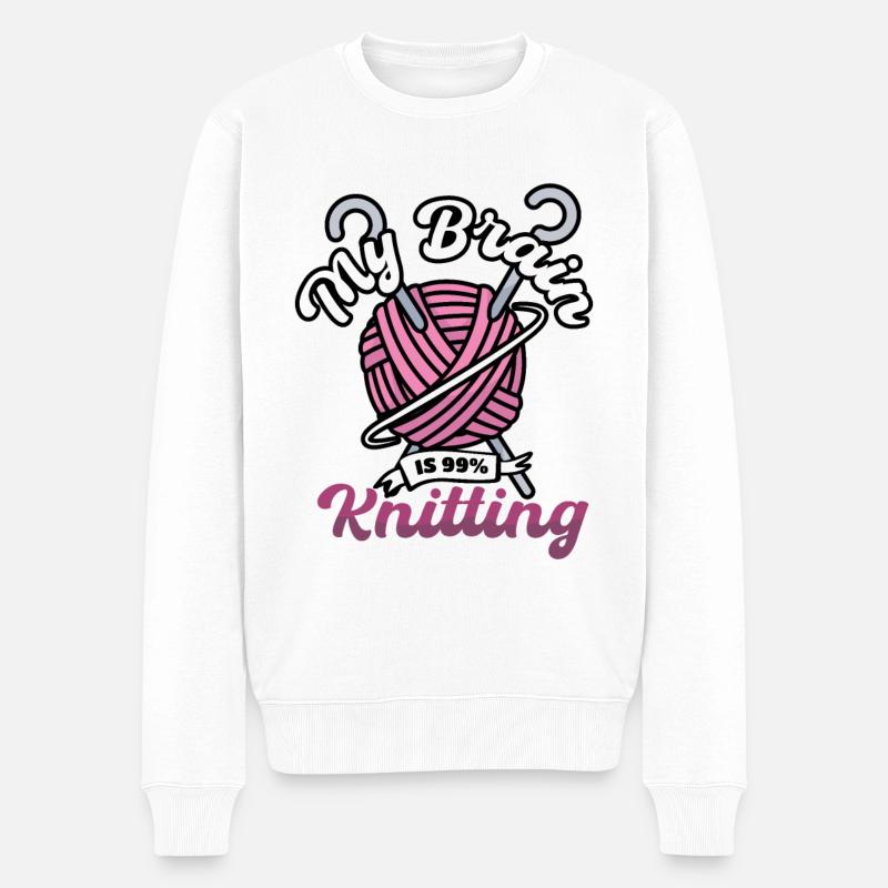 My Brain is 99% Knitting - Männer Premium Bio Pullover - Weiß