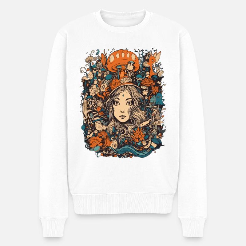 psychedelic abstract Alice Follow White Rabbit - Männer Premium Bio Pullover - Weiß