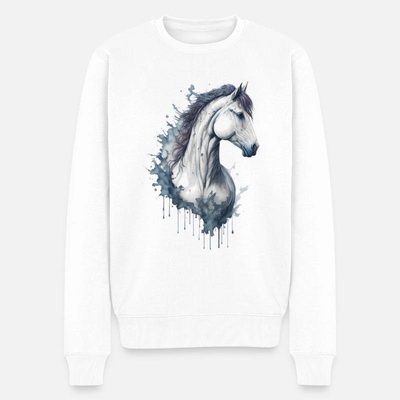 Anmutiges elegantes Aquarellpferd - Männer Premium Bio Pullover - Weiß