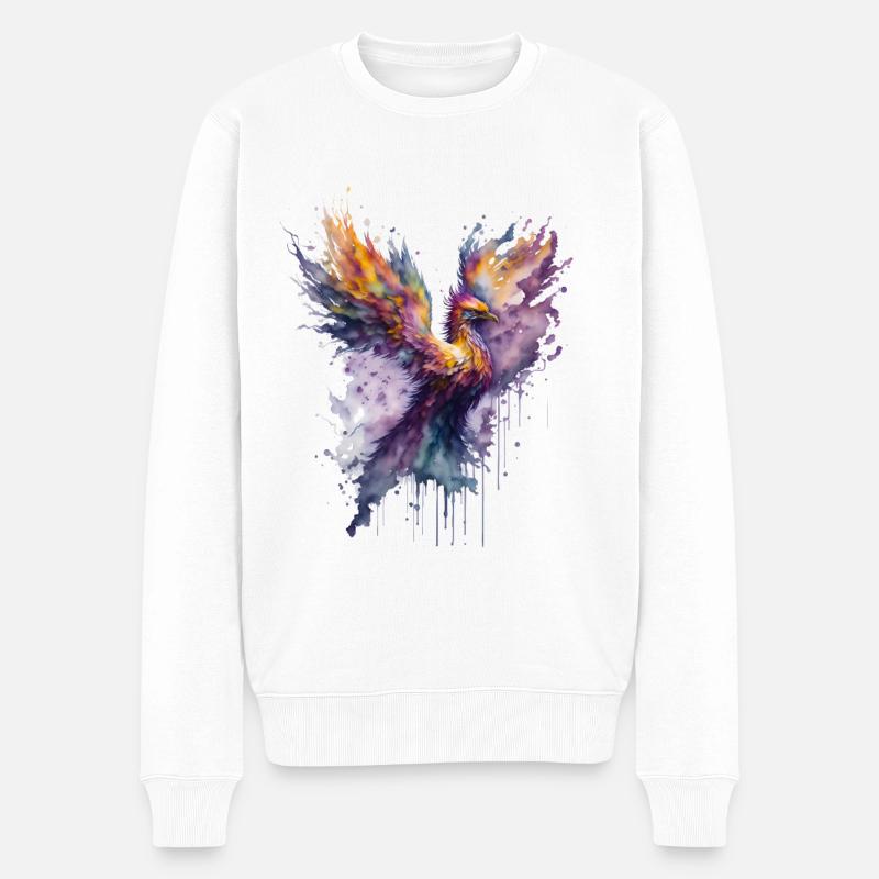 Mystisches Feuer: Aquarell Phönix Vogel - Männer Premium Bio Pullover - Weiß
