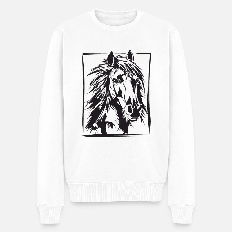 Pferd, Reiten, Dressur, Zeichnung Geschenk - Männer Premium Bio Pullover - Weiß