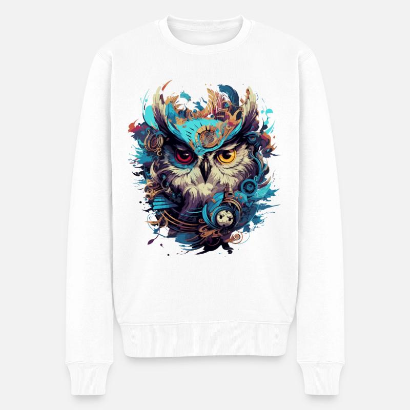 Coole Steampunk Eule - Männer Premium Bio Pullover - Weiß