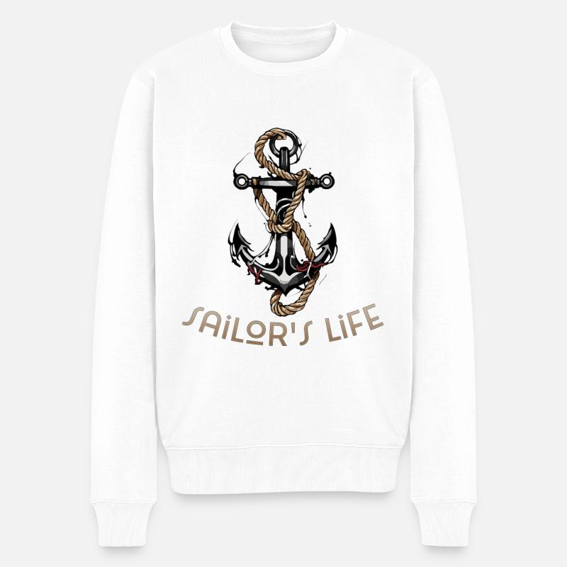 Seemannsleben - Nautischer Anker - Männer Premium Bio Pullover - Weiß