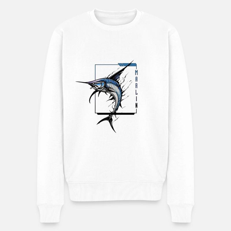 Marlin Majesty: Gracieux Marlin - Pull Premium bio Homme - blanc