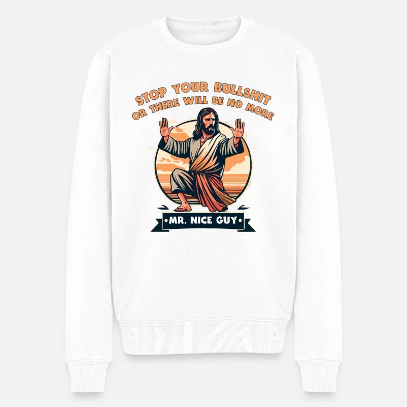 Jésus dit d’arrêter les conneries - Pull Premium bio Homme - blanc