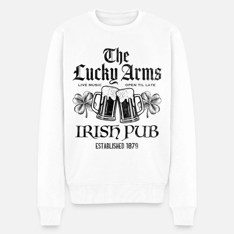Lucky Arms Irish Pub - Männer Premium Bio Pullover - Weiß