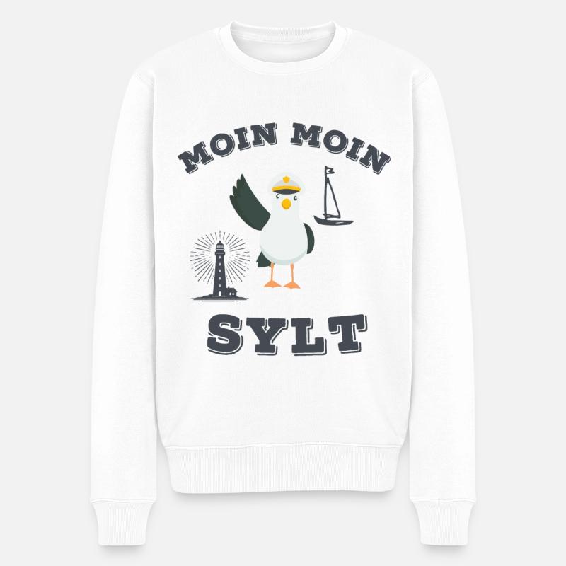Moin Moin Sylt lustiger Nordsee Insel Möwen Spruch - Männer Premium Bio Pullover - Weiß