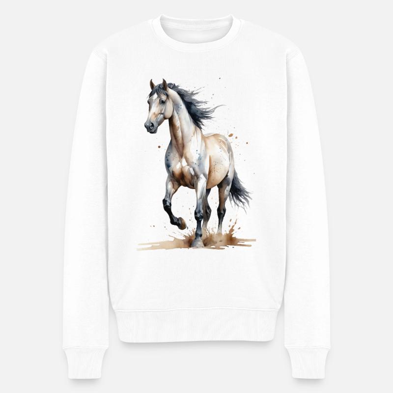 Aquarelle Cheval Capture Le Vent - Pull Premium bio Homme - blanc