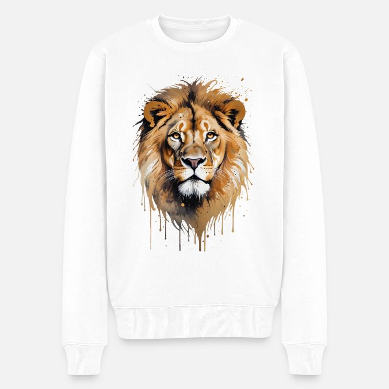 Lion majestueux aquarelle - Pull Premium bio Homme - blanc