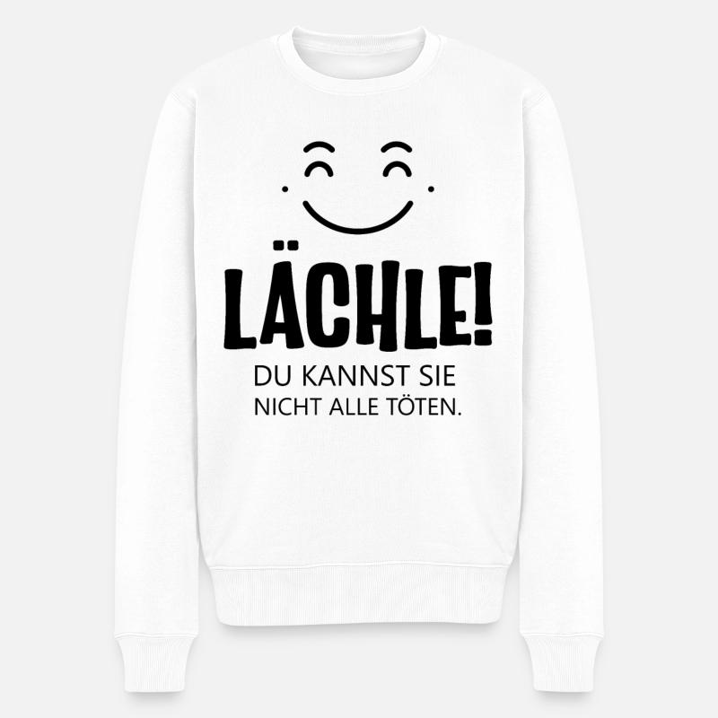 Lächle ein lustiger Spruch mit Smilie ein Lächeln - Männer Premium Bio Pullover - Weiß
