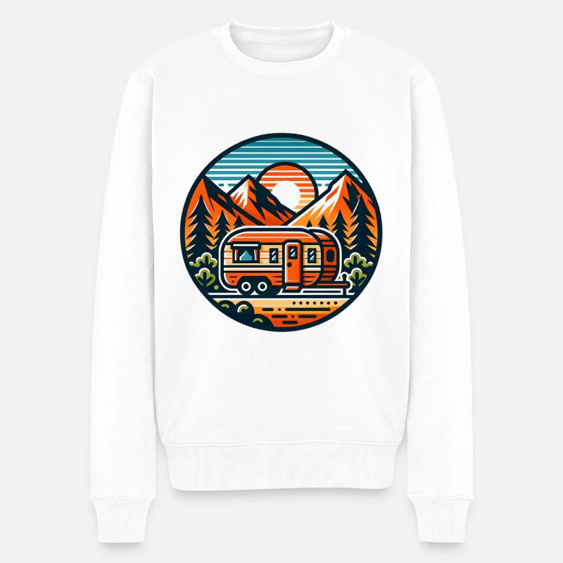 Camping Camper Wohnwagen - Männer Premium Bio Pullover - Weiß