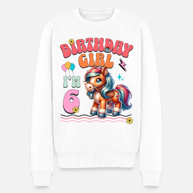 6. Geburtstag Mädchen Pferd Reiten - Männer Premium Bio Pullover - Weiß
