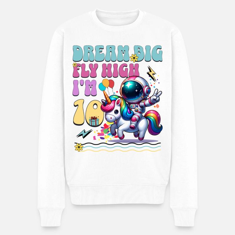 Astronaut Einhorn 10. Geburtstag - Männer Premium Bio Pullover - Weiß