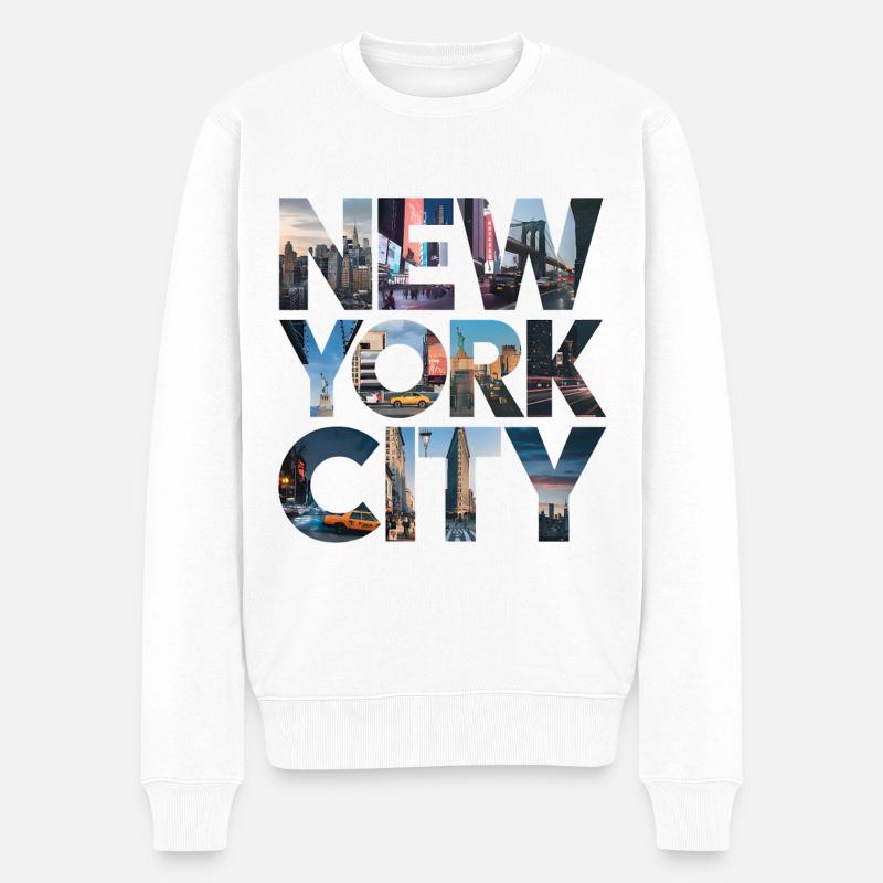 New York City | Urbane Skyline Buchstaben Design - Männer Premium Bio Pullover - Weiß
