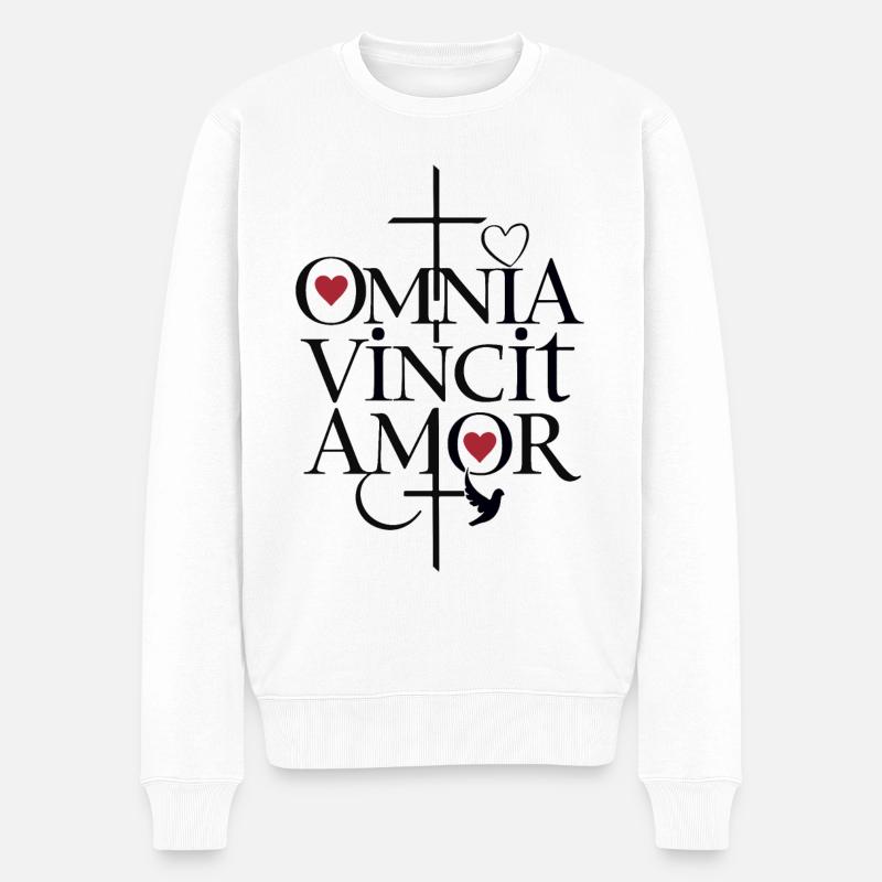 Omnia Vincit Amor Liebe erobert alles Lateinisches Zitat - Männer Premium Bio Pullover - Weiß