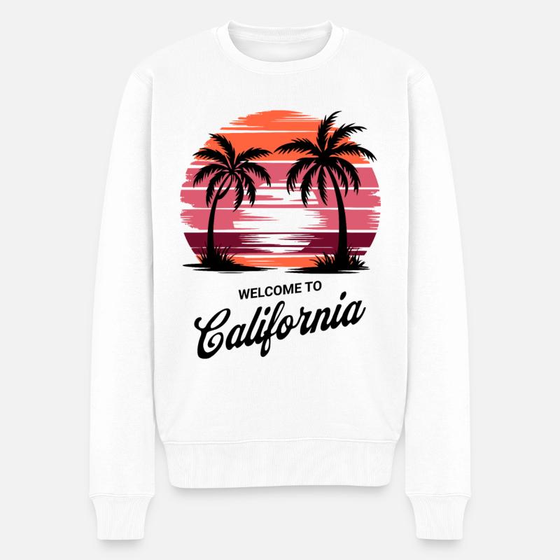 California Retro Sunset – Palmen der Westküste - Männer Premium Bio Pullover - Weiß