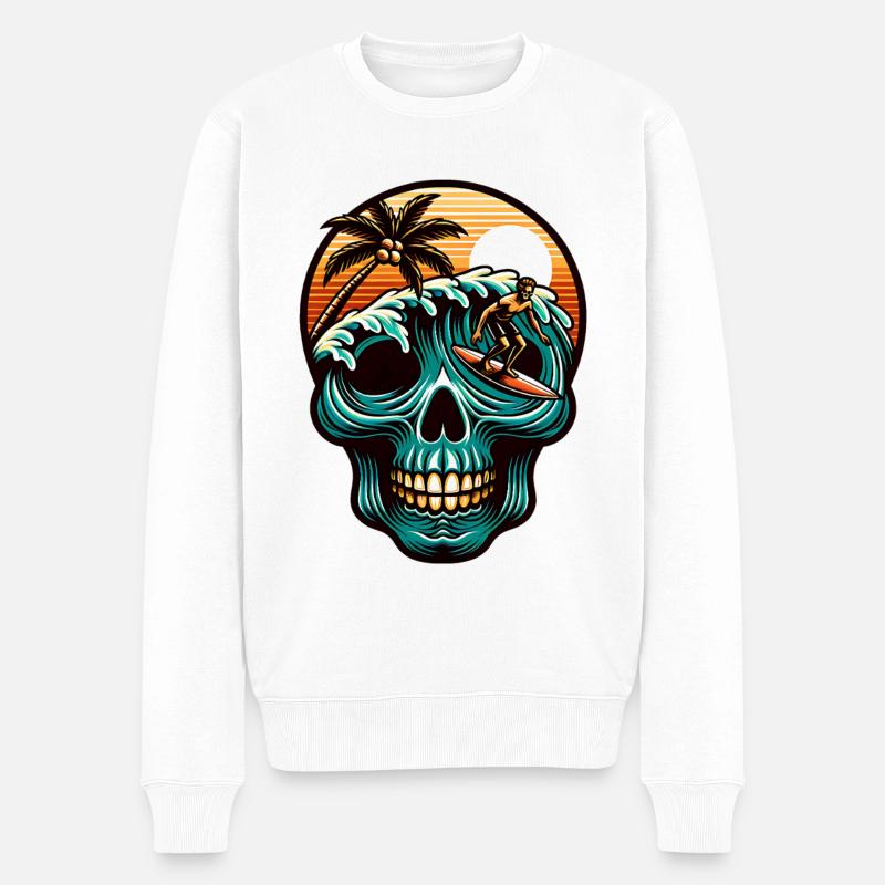 Surfen Surfer skull - Männer Premium Bio Pullover - Weiß