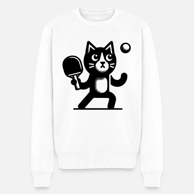 Tischtennis Katze - Männer Premium Bio Pullover - Weiß