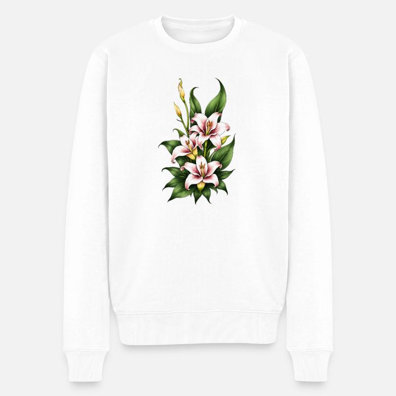 Fleur de lys rose et blanc - Pull Premium bio Homme - blanc