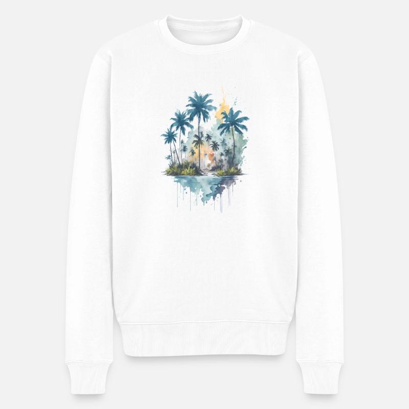 Ruhige tropische Gewässer: Aquarell-Palmenwald - Männer Premium Bio Pullover - Weiß
