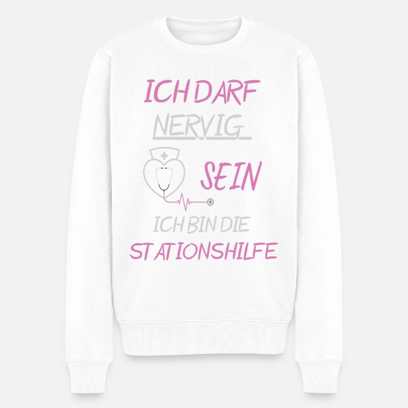 Lustige Stationsschwester Krankenschwester - Männer Premium Bio Pullover - Weiß