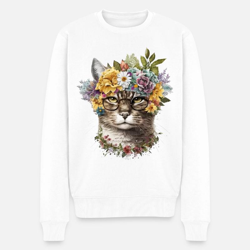 Coole Katze - Männer Premium Bio Pullover - Weiß