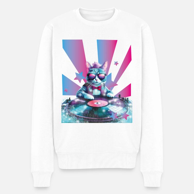 DJ Mix, Ai Katze - Männer Premium Bio Pullover - Weiß