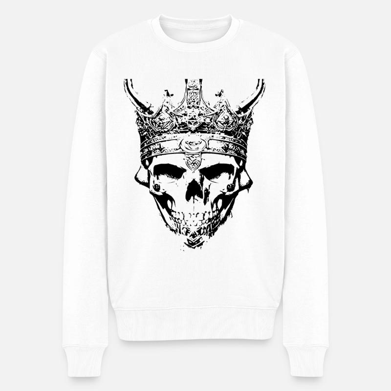 Totenkopf König mit Krone - Männer Premium Bio Pullover - Weiß
