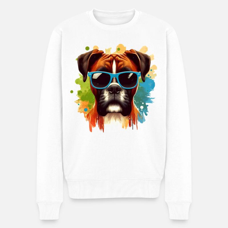 Bunte Boxer-Hund-Splash-Kunst - Männer Premium Bio Pullover - Weiß